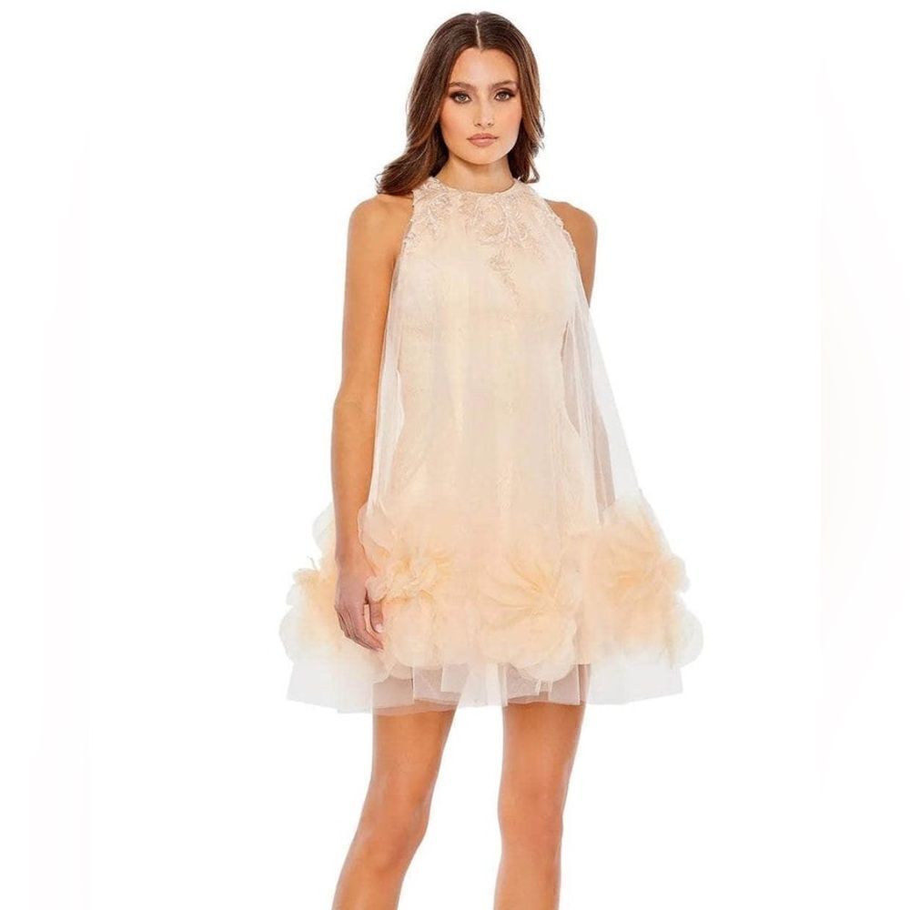 Mac Duggal 11294 - Ruffled Tulle Overlay Cocktail Dress/ size 4